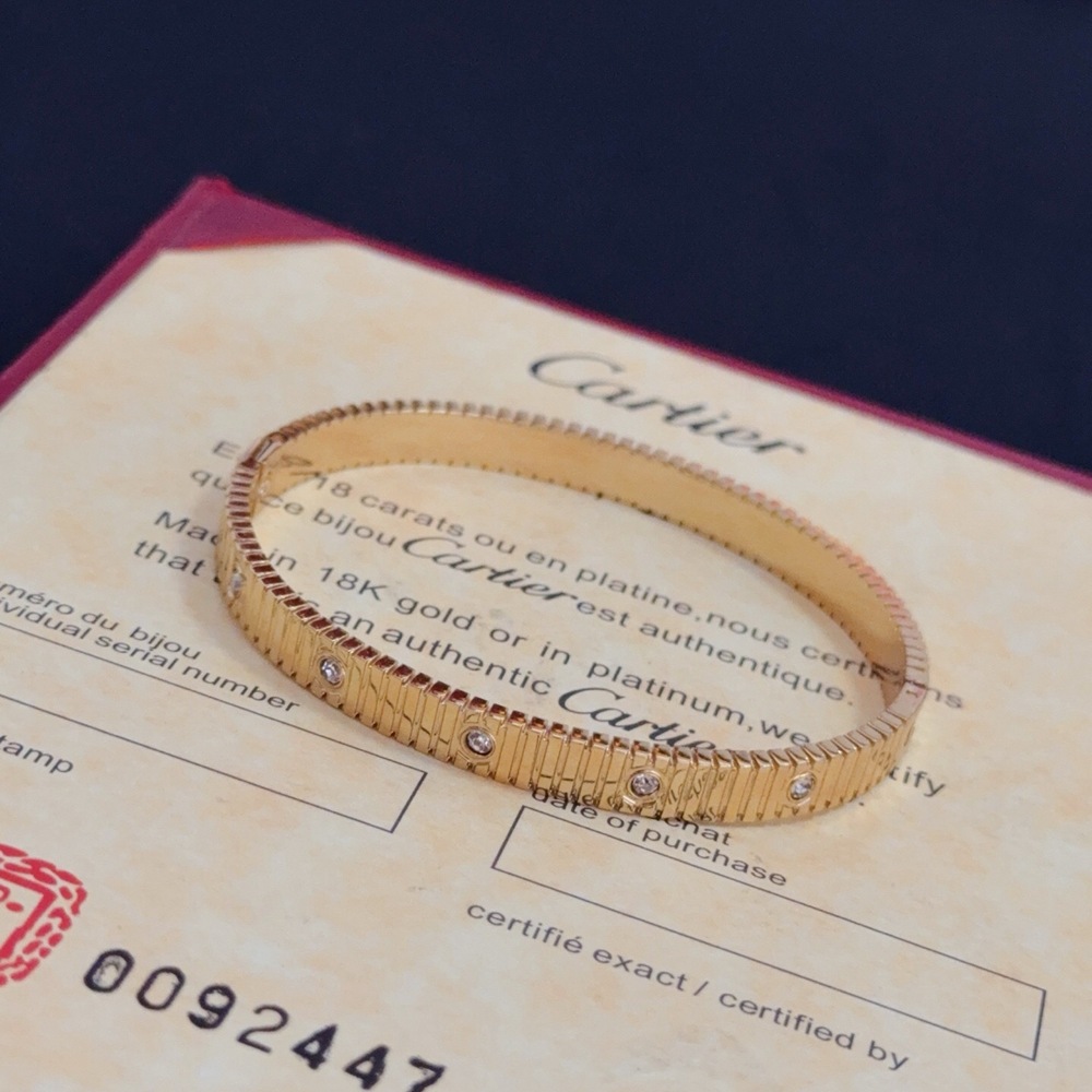 Cartier Ridged Texture Gold Bangle Bracelet - Picture 3 of 9